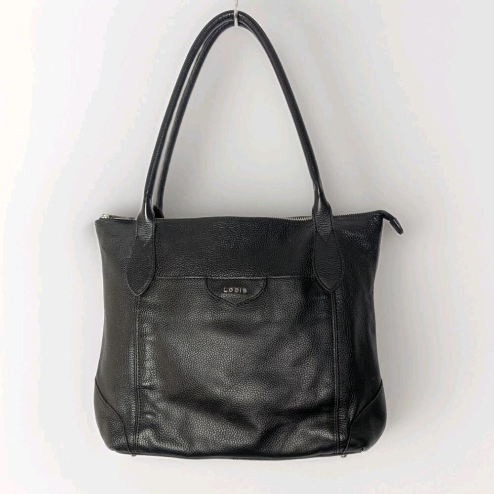 Lodis Black Siera Pebble Leather Shoulder Bag Travel Tote Casual Luggage Sleeve